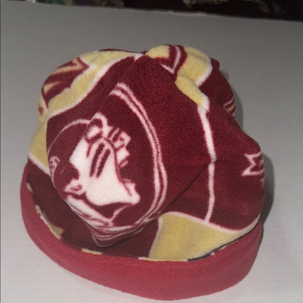 Handmade By Mad FSU Garnet & Gold Patterned Fleece Beanie Warm Cozy Size Large